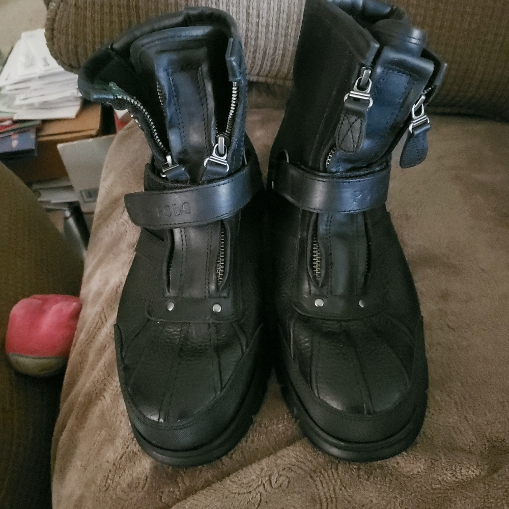 Polo Ralph Lauren Conquest HI III Mens Size 9D US Black Zip Up Leather Boots.